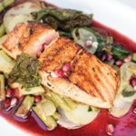 salmon in pomegranate reduction