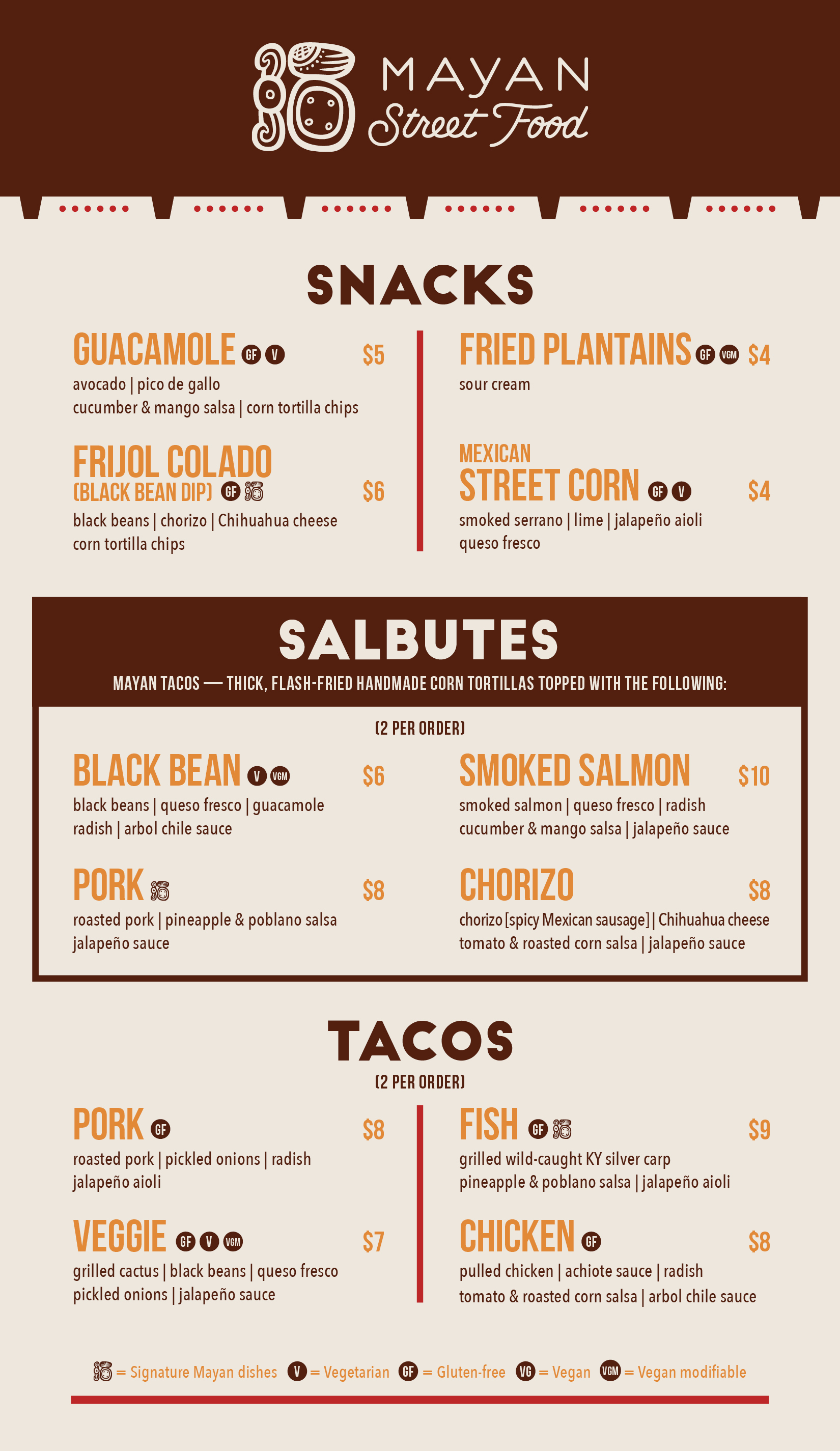 Mayan Street Food Menu - Mobile - The Mayan Cafe
