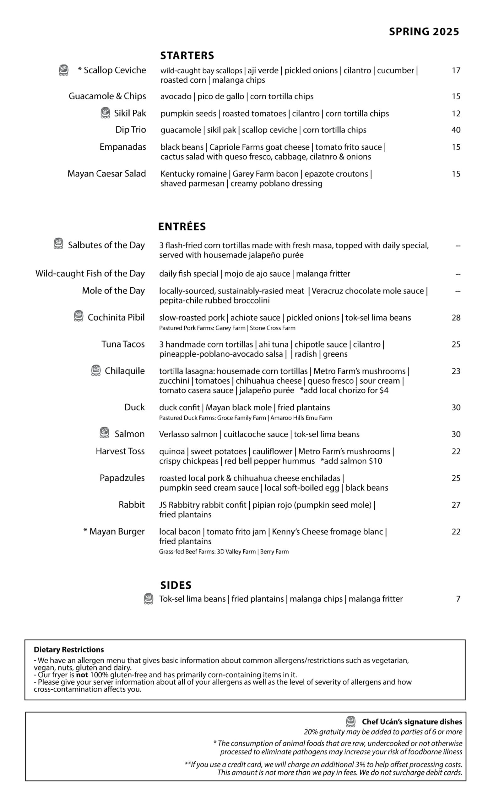 Spring Dinner Menu
